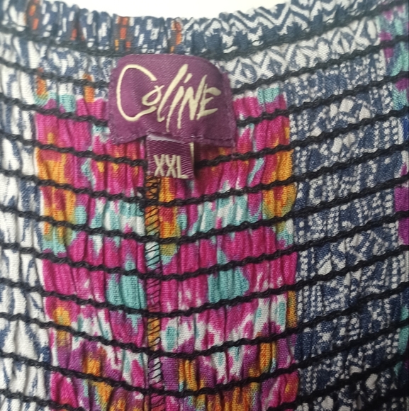 Coline Womens Patchwork Midi Full Skirt Boho Hippie Peasant Smocked Waist L/XL - Picture 6 of 6